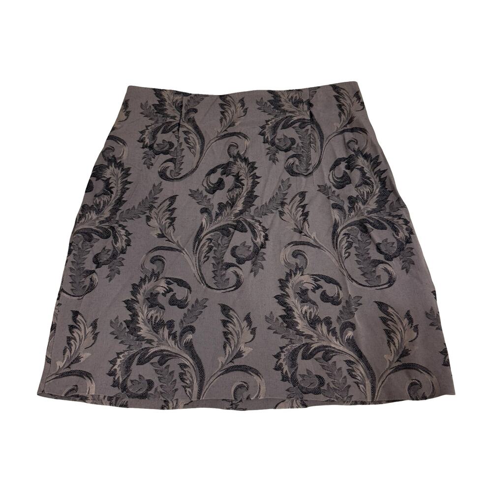 Y2K Anxiety Baroque Mini Skirt Taupe Black Scroll Pattern Size XS/S Made in USA